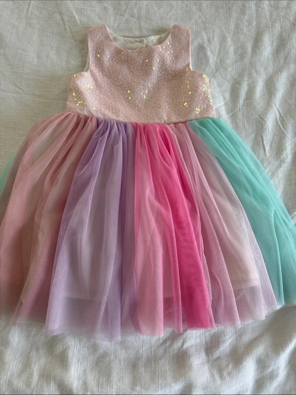 H&M Pink Sequin Bodice Rainbow Tulle Party Dress
